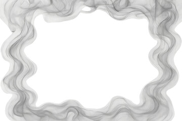 Smoke frame creating an abstract border with wavy white fog and transparent background for design elements