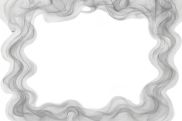 Smoke frame creating an abstract border with wavy white fog and transparent background for design elements