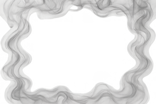 Smoke frame creating an abstract border with wavy white fog and transparent background for design elements