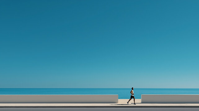 A person jogs a calm coastal path, embracing a minimalist and healthy lifestyle Generative AI - Powered by Adobe