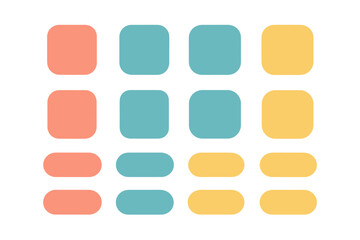 Abstract geometric shapes grid pattern with rounded corners in coral, teal, and yellow