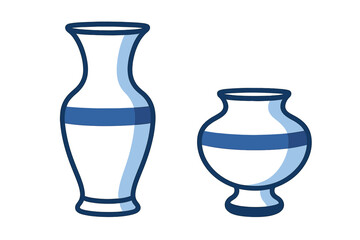 Two stylized ceramic vases with blue stripes and outlines on a white background