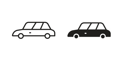 Fototapeta premium Car side view icon flat and stroke collection for ui ux work.