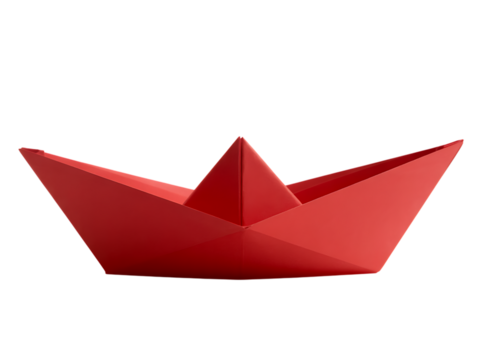 Handmade red paper boat decoration isolated on transparent background