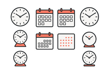 Obraz premium Simple outline symbols of clocks and calendars representing time management and scheduling