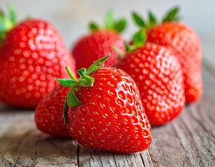 Fresh Red Strawberries on Rustic Wooden Surface