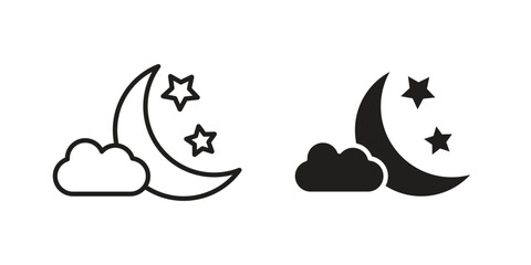 Naklejka premium Cloud moon icon flat and stroke collection for ui ux work.