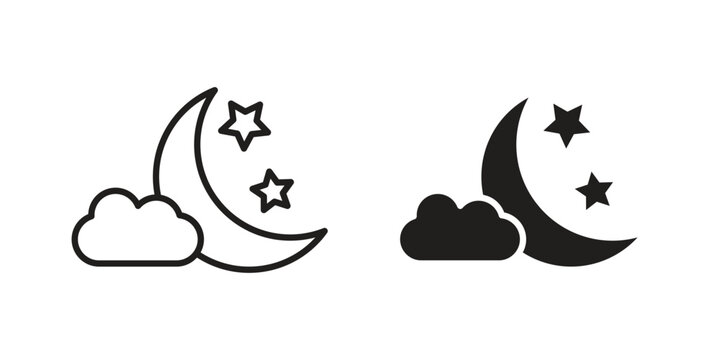 Cloud moon icon flat and stroke collection for ui ux work.