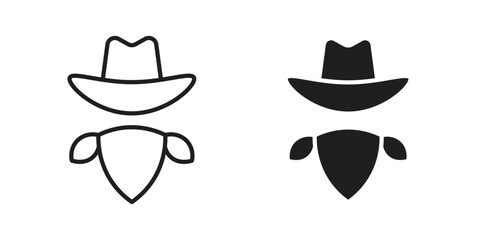 Cowboy icon flat and stroke collection for ui ux work.