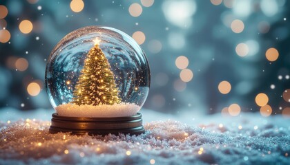 Enchanting holiday scene of a snow globe with a christmas tree captured in a cozy winter wonderland magical atmosphere close-up view festive spirit