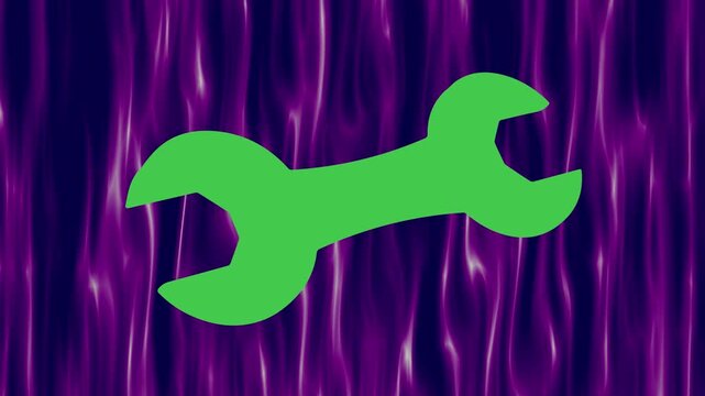 Green wrench symbol against vibrant purple texture isolated on transparent background