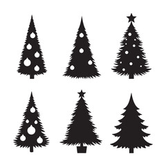 Obraz premium Vector Many different black Christmas tree icon set