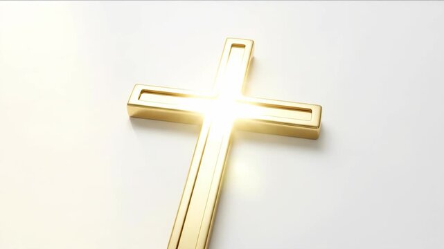 Golden cross on a white background with changing light for religious concept or Easter holiday