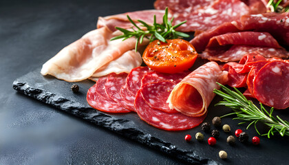 Assorted deli meats, rosemary and pepper