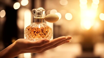 Elegant Perfume Presentation - A Hand Holding a Vintage Bottle in Soft Light. - Powered by Adobe
