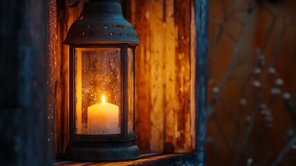 Rustic lantern glowing softly at night high resolution picture