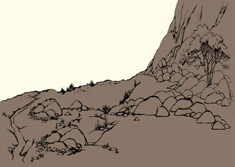 Fototapeta premium Small bush in desert. Vector drawing