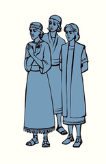 Vector drawing. Daniel and his friends refuse the king's food