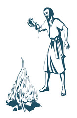 Vector drawing. A snake bit a man's hand