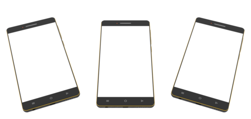 Smartphone isolate with an isolated screen is the perfect layout for interface design. Three angles allow you to conveniently place content for advertising or presentation.