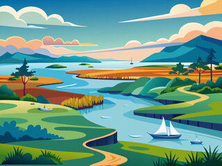 estuary vector illustration 