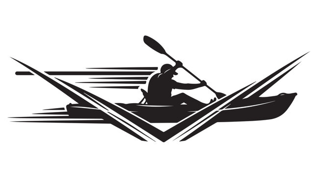 Kayak adventure awaits with this dynamic sportsman silhouette, perfect for travel blogs and outdoor recreation marketing that captures the thrill of water sports