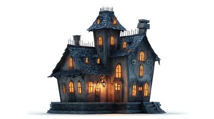 spooky Halloween haunted house isolated on white background  