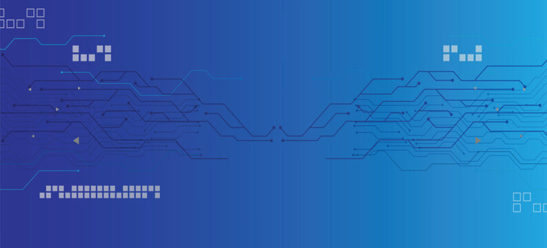 Abstract AI circuit board background. Technology connected blue lines with electronics