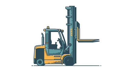 A vintage style illustration of a yellow industrial forklift truck