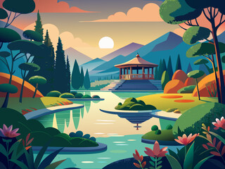 pond vector illustration