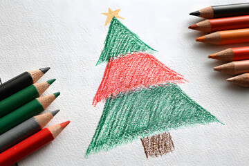 Children's drawing of a New Year tree in pencil