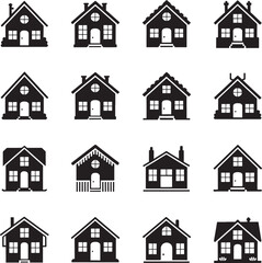 Fototapeta premium Set of sixteen distinct dark green house icons for home ownership
