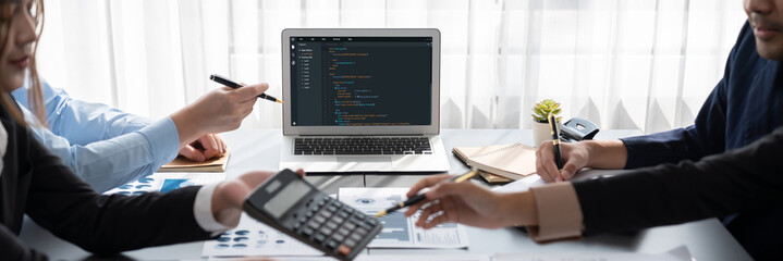 Business intelligence and data analysis concept. Analyst team working on financial data analysis...