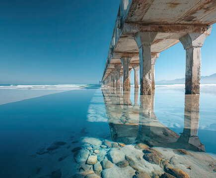 Bridge over lake with clear water