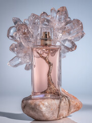 Artistic presentation of a perfume bottle