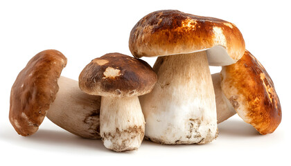 Group of fresh porcini mushrooms isolated on a white background