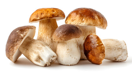 Group of fresh porcini mushrooms isolated on a white background
