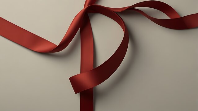 Flowing Satin Cloth Shaping a Red Ribbon Symbol on a Clean Gradient Background