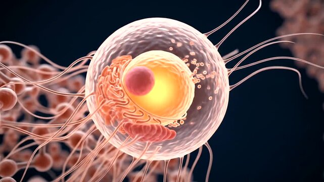Microscopic View of Human Egg Cell and Sperm Cells in Reproductive Process.