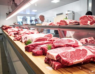 Fresh Meat Display in Butcher Shop