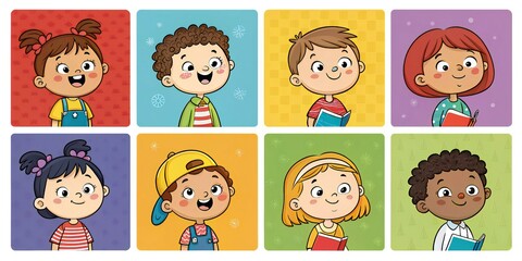 Diverse group of cartoon children flat vector illustration for educati