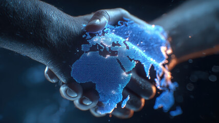 Global business partnership handshake with digital network connection