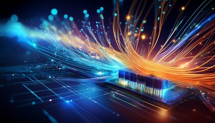 ultra quality image of optic fiber cable ethernet server broadband transfer speed wire telecommunication digital network connection data tech infrastructure