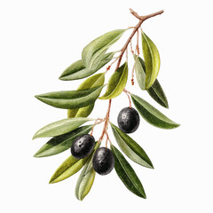 Olive Branch with Black Olives and Leaves