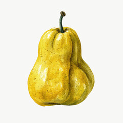 Yellow Quince Fruit Watercolor Painting