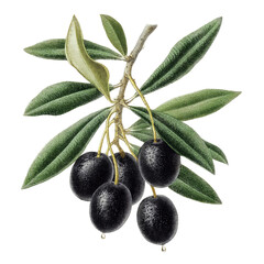 Olive Branch with Black Olives and Leaves