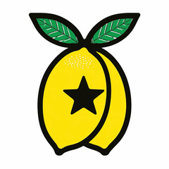 Stylized Yellow Lemons with Star and Leaves