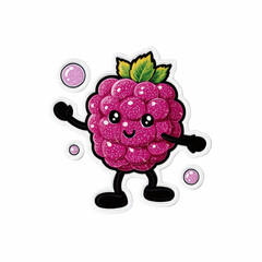 Cute Cartoon Raspberry Character with Bubbles