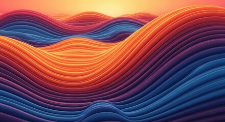 Abstract landscape of wavy textures in vibrant sunset colors