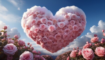 a dreamy heart shaped cloud surrounded by beautiful roses creating a sweet and fluffy candy inspired visual delight